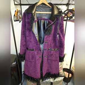 Vintage Tripp NYC Reversible Purple Faux Fur Coat with Black Vinyl XL